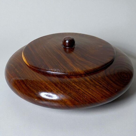 Hand Crafted Turned Small Wooden Vessel Trinket w Lid  Wood Key Catchall Office - Picture 1 of 6